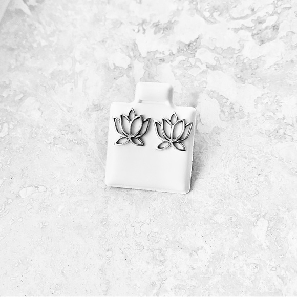 Sterling Silver Cut Out Lotus Stud Earring, Yoga Earrings, Spirit Flower Jewelry - Picture 8 of 8